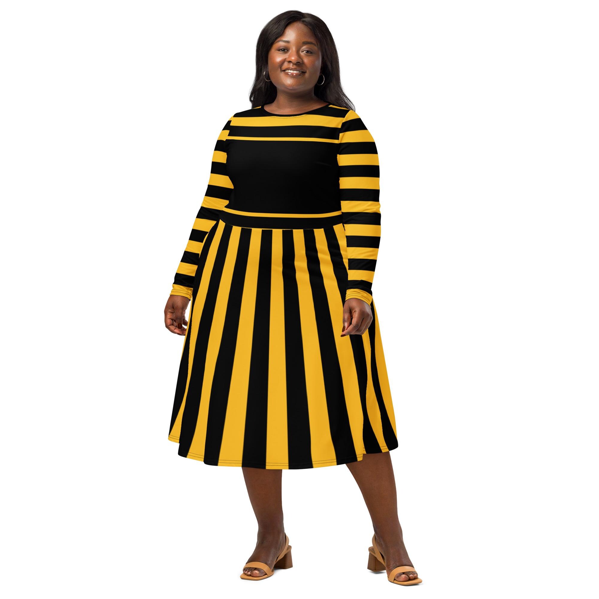 yellow black striped dress Banana Stripe Maxi Dress | Yellow Black Optical Illusion | Fashion Brand