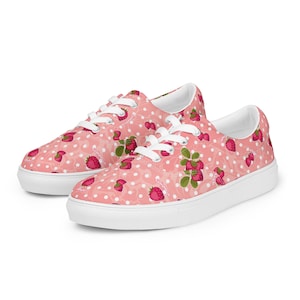 Strawberry Dream Print | Pink Strawberry & Polka-dots Pattern | Women’s lace-up canvas shoes
