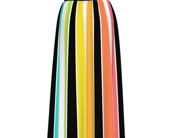 Rainbow Large Striped All-over Print Women's Maxi Skirts With