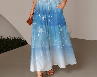 Ice Queen | Snowy | Icey Frozen | Cosplay Costume | Women's Ruffled Wide-Leg Pants