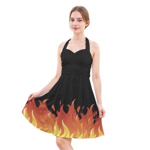 3 Fire Prints | Cosplay Costume | Red Flame & Blue Flame | Women’s Halter Skater Dress (up to 5X plus) with Pockets!