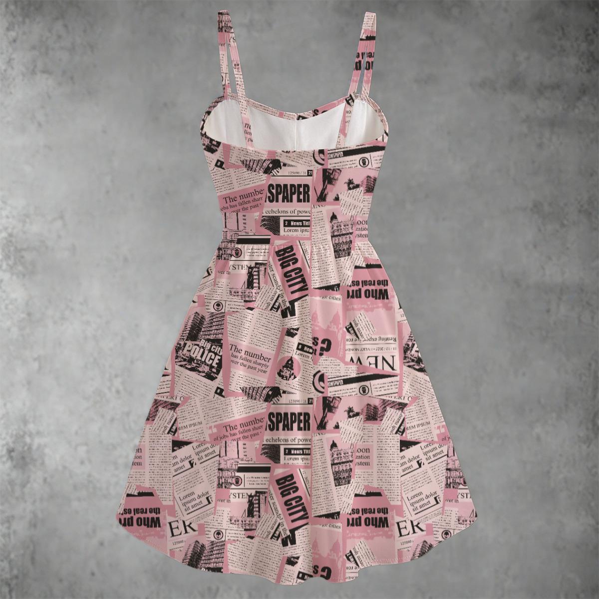 strapless open back dress White Newspaper Print Spaghetti Strap Dress Medium