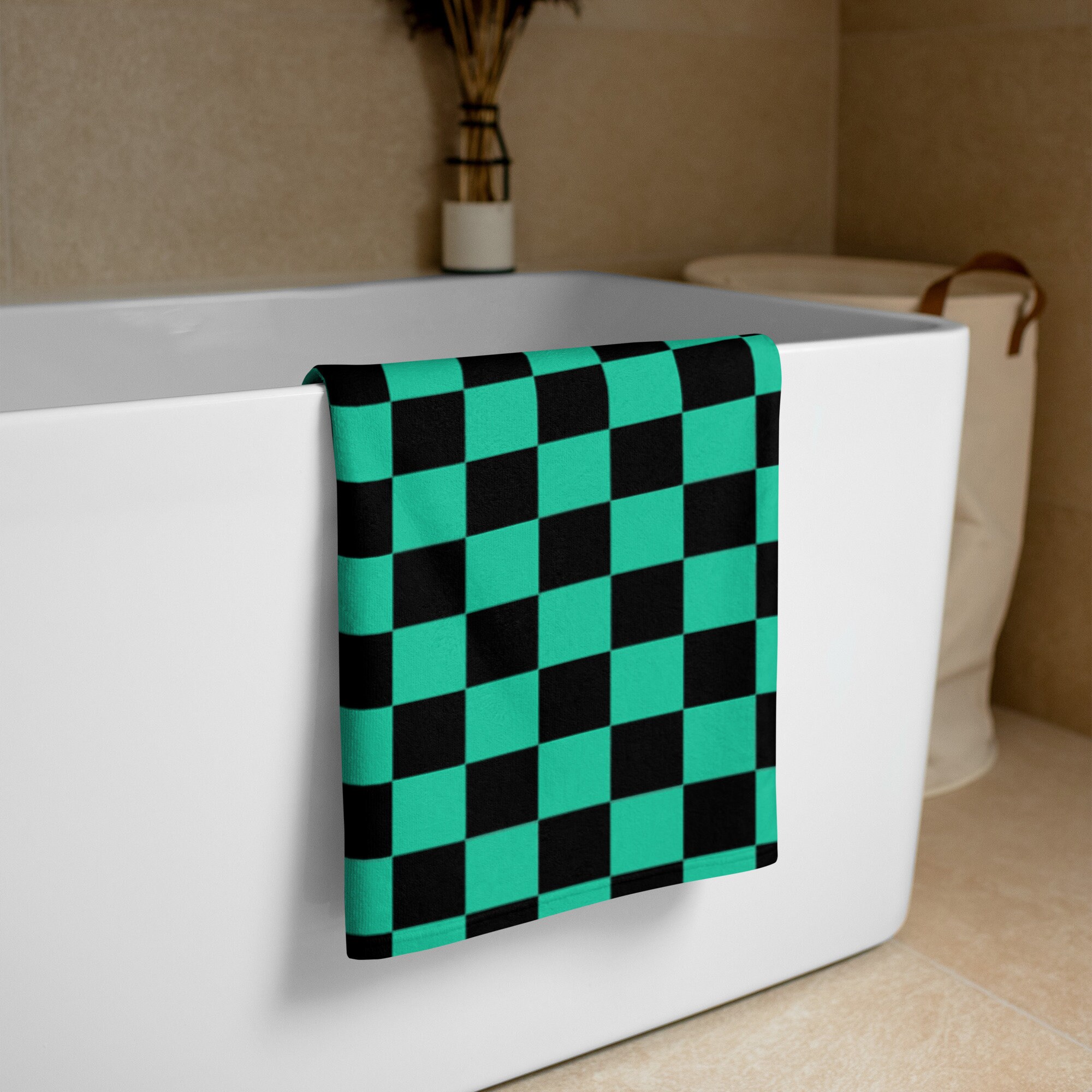 Checkered Hand Towels Minimalist Checkerboard Fingertip Towels Bath Towel  Set for Bathroom Dorm Teens (Bath Towel, Blue)