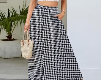 Pata de gallo - ¡6 colores / Faldas maxi de gasa con estampado completo para mujer con forro y bolsillos!