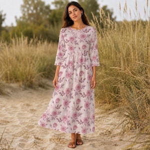 rows of roses long sleeve maxi dress Rows Of Roses Maxi Dress Bella Mia