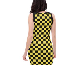Caution Yellow & Black Checker Print Bodycon Dress - Etsy