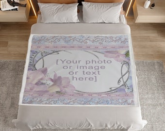 Custom Lilac Frame Personalized Household Warm Blanket | Add Photo, Image, Any Text | Gift Idea Item Blanket