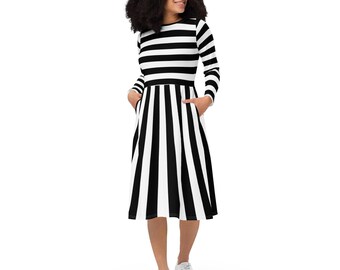 Black & White Stripes All-over Print Long Sleeve Midi (up to 6X) - Etsy
