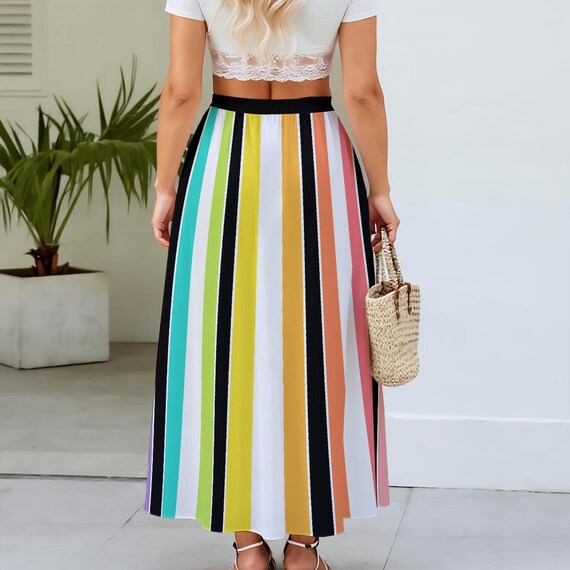 6(ROKU)☆STRIPE LONG TIGHT SKIRT Sleek Stripe Full Midi Skirt - SALE - The Blue Door Boutique