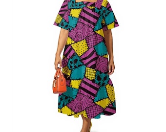 Vestido largo elegante para mujer con estampado de retazos/muñeca de trapo (6 colores)