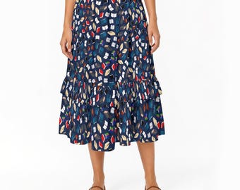 Bookworm blue | I love reading | Book pattern | Books Print | Women's Patchwork Ruffle Skirt