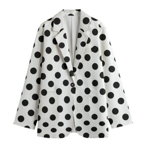 White & Black | Big Polka-dot All-Over Print Women&#39;s Leisure Blazer | 245GSM Cotton (up to 5X)
