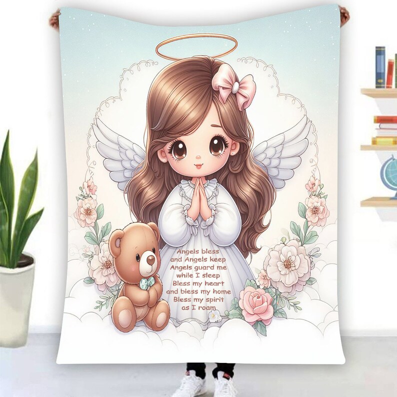 Angels Bless & Angels Keep Custom Name Prayer Angel Singleside Printing Flannel Blanket Etsy