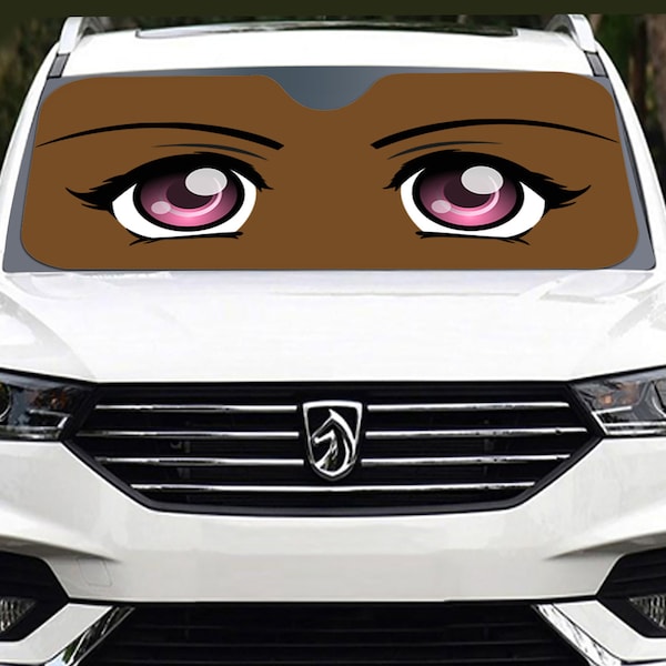 Pink Anime Eyes | Cartoon eyes | Big beautiful eyes | in brown and peachy skin tones | Keep car cool & looking cool | Windshield Sunshade