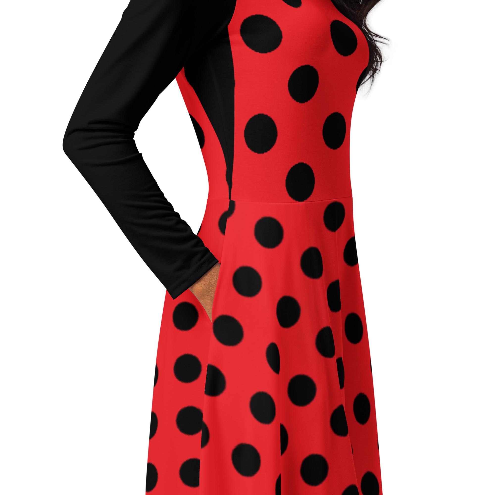 fitted lace wedding dress Unique Vintage Red & Black Polka Dot Off the Shoulder Swing Dress main image 0