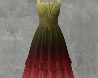 Vestido de mujer con bajo con volantes color verde oliva degradado