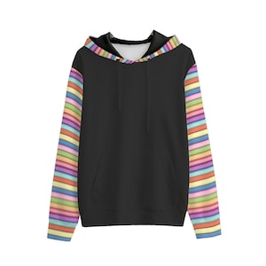 Retro Rainbow Stripes Graphic Print Sleeves & Hood | Pullover Hoodie | 100% Cotton | Sizes up to 6X