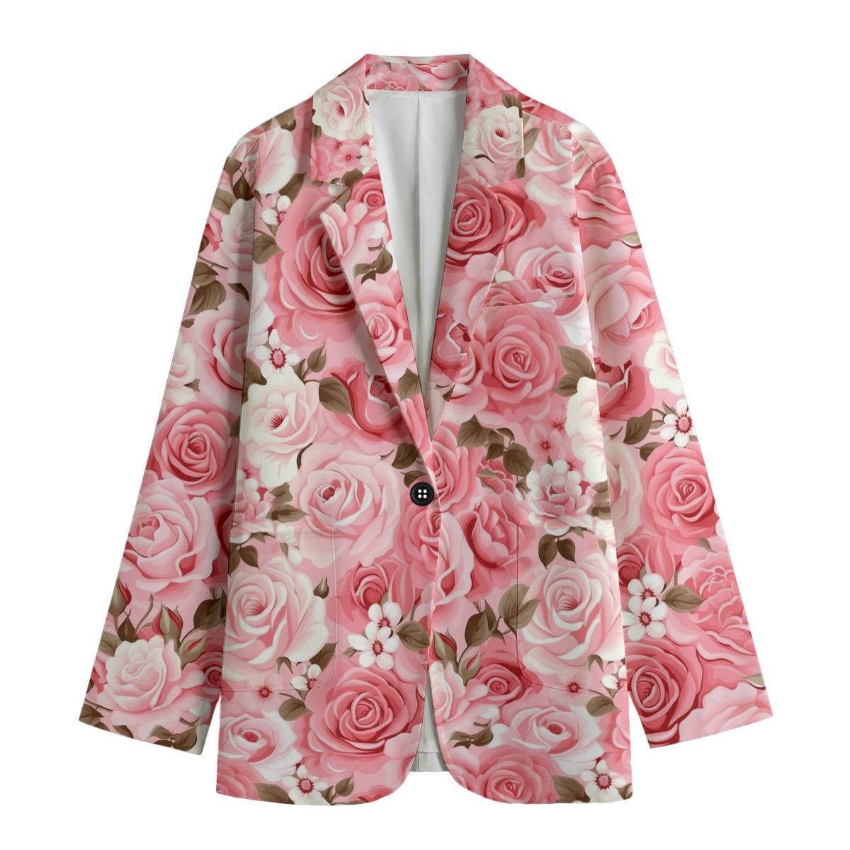 Pretty Pink Roses All-Over Print Women's Leisure Blazer 245GSM Cotton