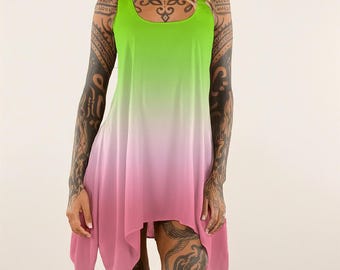 Vestido sin mangas para mujer con efecto degradado rosa y verde