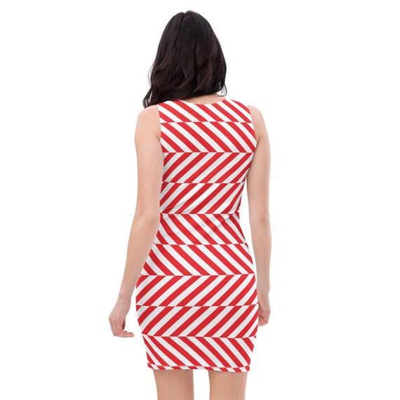 fitted lace wedding dress Masha Mini Dress in Red and White Stripe Jersey , Crew Neck main image 1