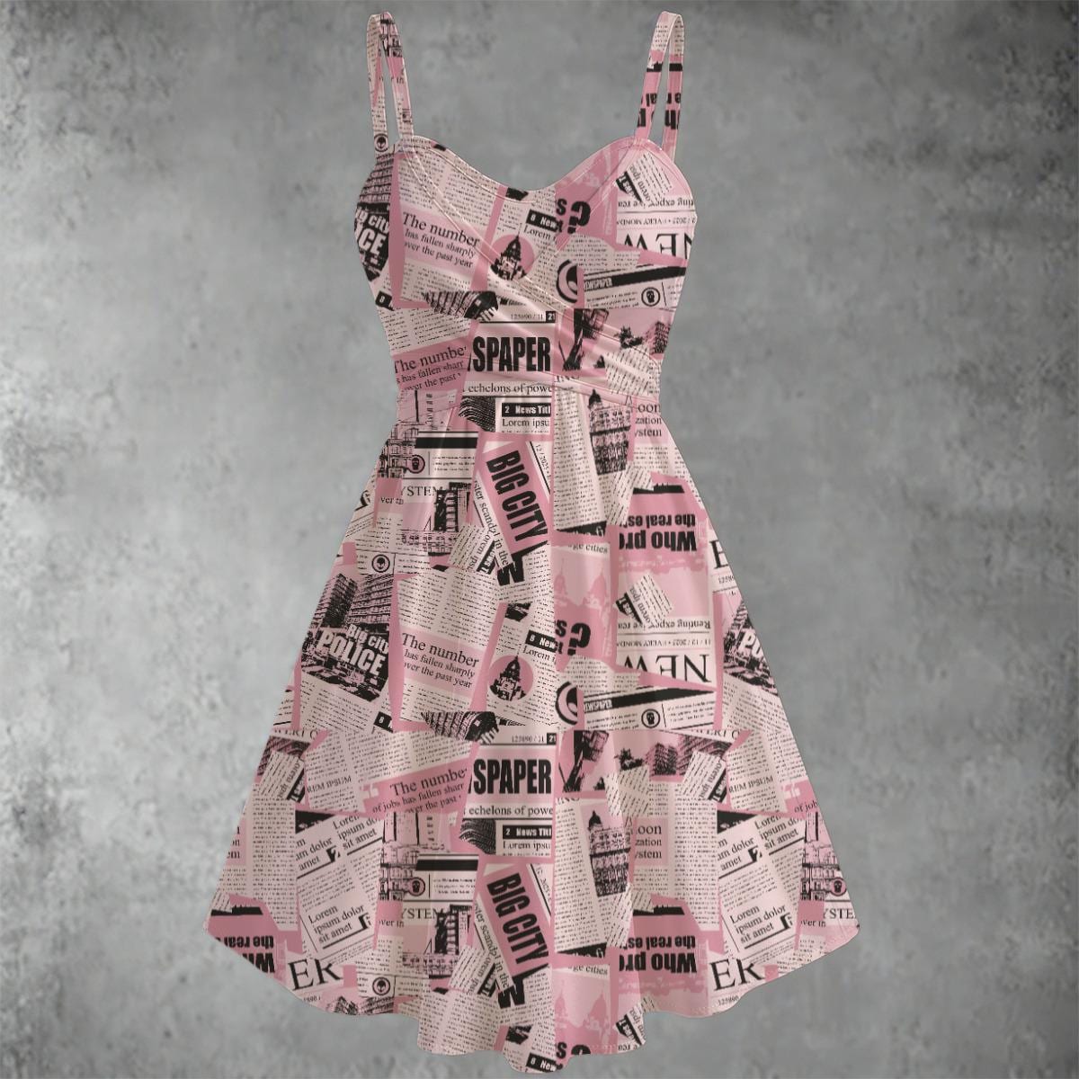 strapless open back dress Retrolicious Newspaper Print Cotton Flare Dress Small