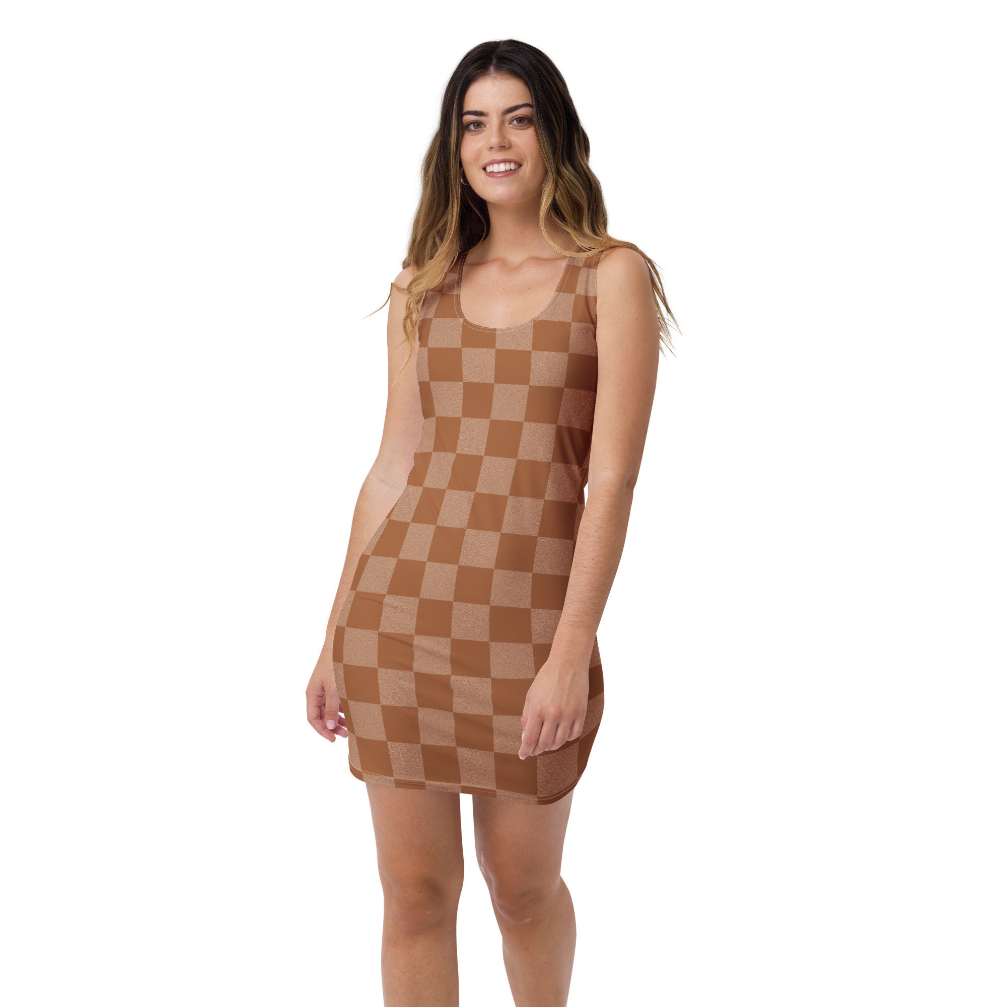 Brown and White Checkered Dress - Etsy