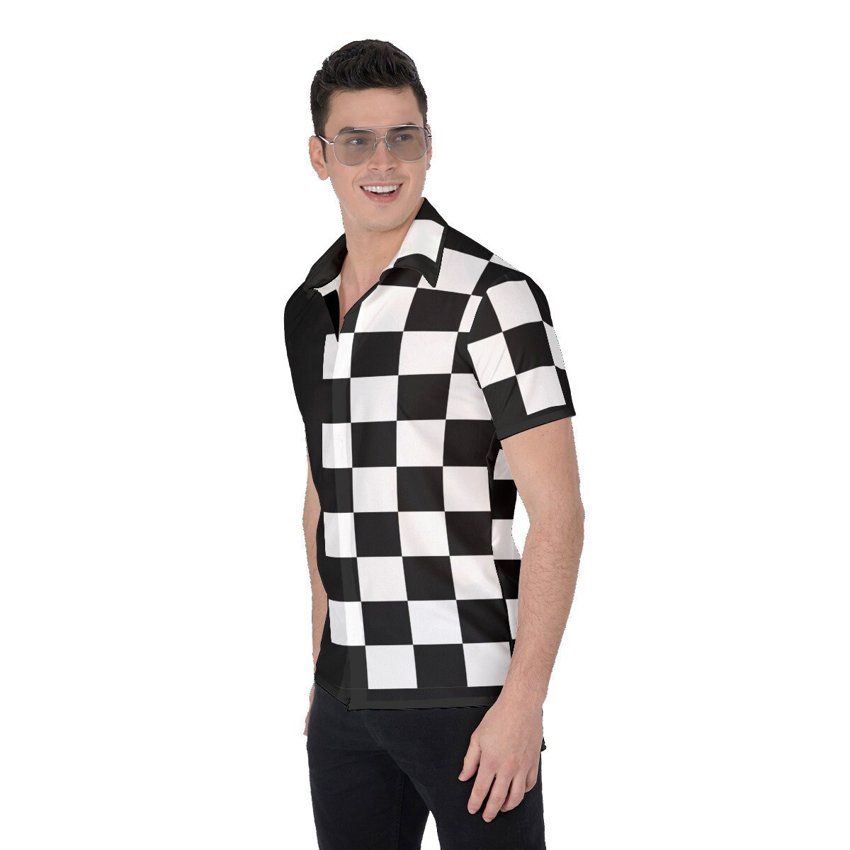 Black & White Two-tone Checkered All-over Print Men's Shirt