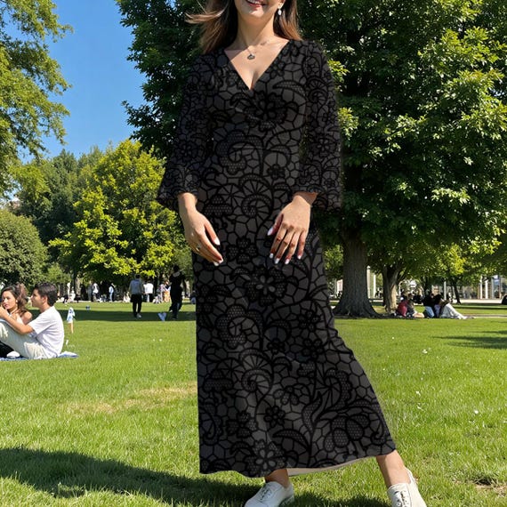 chinese dress ladies Whispers Of Light Black Floral Print Open Back Maxi Dress