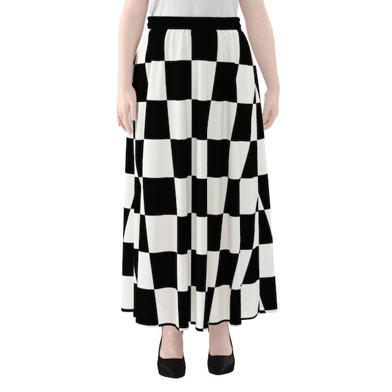 スカート Over Check Long Skirt Vintage Plaid Maxi Skirts for Women Y2K Elastic Waist Side