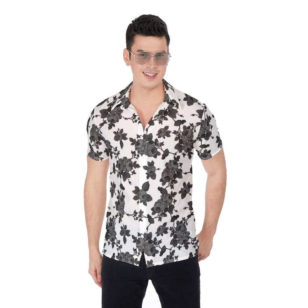 Black and white floral mens shirt discount
