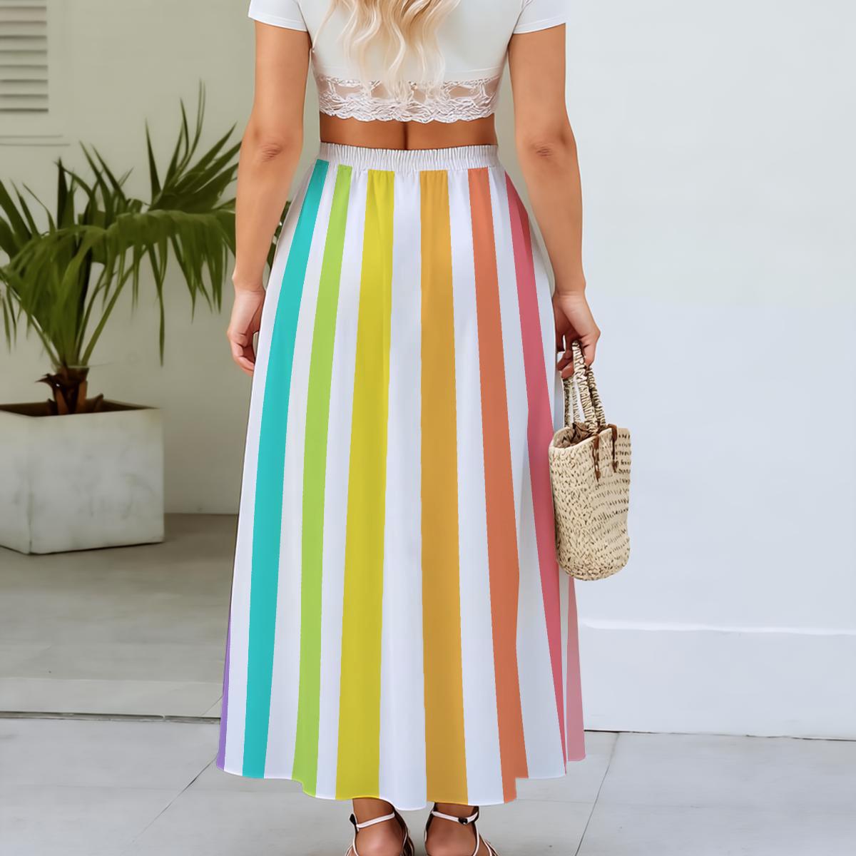 Large Stripes! 4 Lovely Colors | Women's Maxi Skirts With Lining