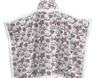 Pretty Book Pattern | Bookworm Library Fan | Writers Authors Teachers | All-Over Print Unisex Wearable Hooded Blanket