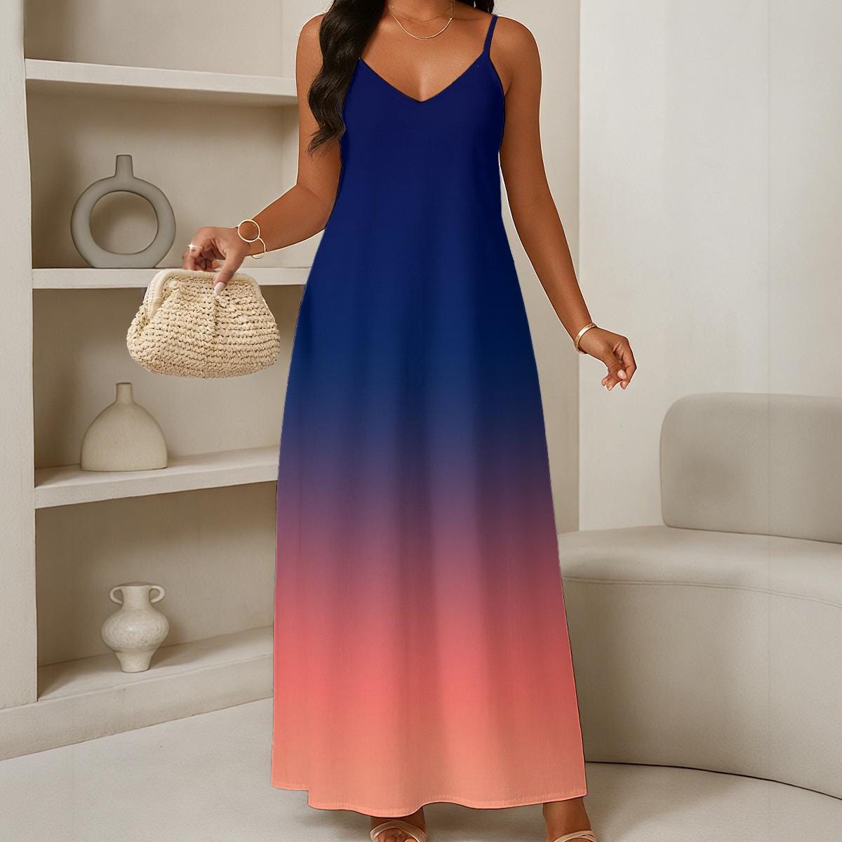 strapless open back dress Exceptional Choice Blue Ombré Satin Maxi Dress – Zil boutique