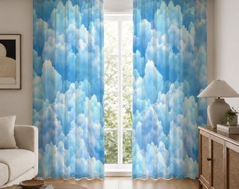 Curtain of Clouds | Dreamy Cloud Print | Square Blackout Curtains with Hooks | 265(GSM