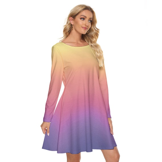 Twilight Ombre! Sunset Gradient | Purple & Sunny Yellow | All-over Print  Women's Crew Neck Dress - Etsy