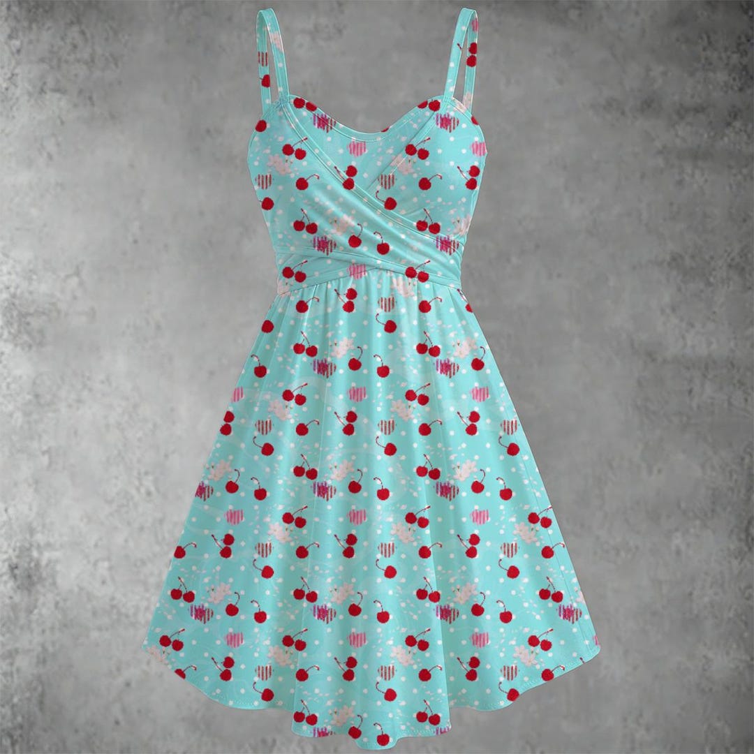 4 Beautiful Fruit Print Dresses ! Women's Spaghetti Strap Dress ...