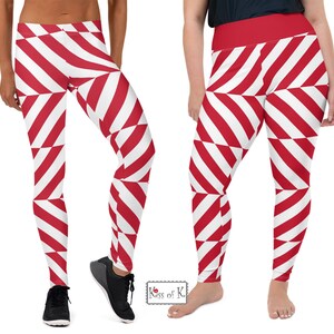 Candycane Peppermint Red Optical Illusion Leggings