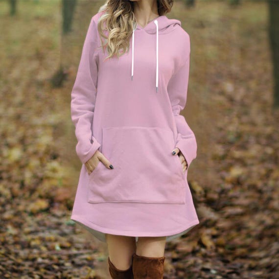 Pretty in Pink! Women's Longline Hoodie Dress