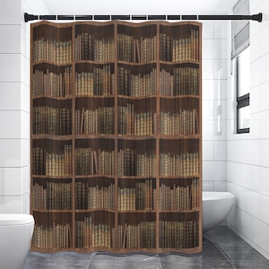 Mock Bookshelf | Bookcase | Shelved Books | Books on shelf | Shower Curtains 150（gsm）
