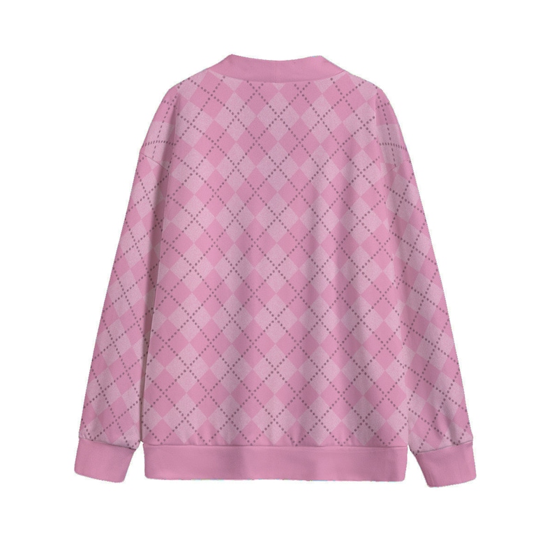 Puede incluir: Una sudadera rosa con un patr&oacute;n de rombos.