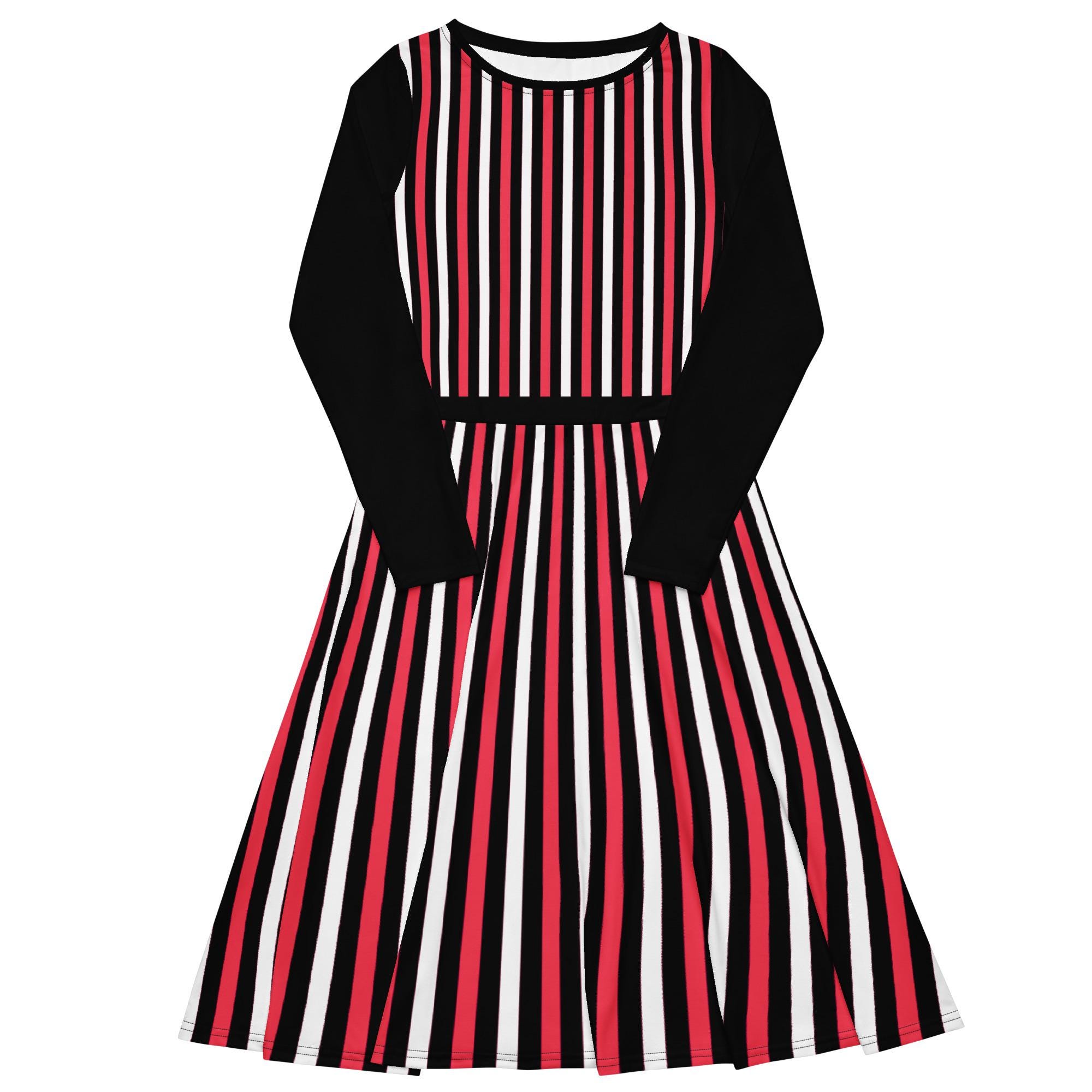 strapless open back dress Masha Mini Dress in Red and White Stripe Jersey , Crew Neck