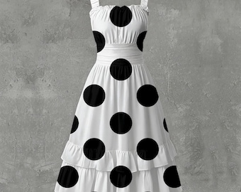 Vestido de mujer con estampado de lunares grandes y bajo con volantes