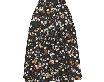 Summertime Wildflowers All-Over Print Women&#39;s Long Midi Skirt With Pockets (up to 6X)