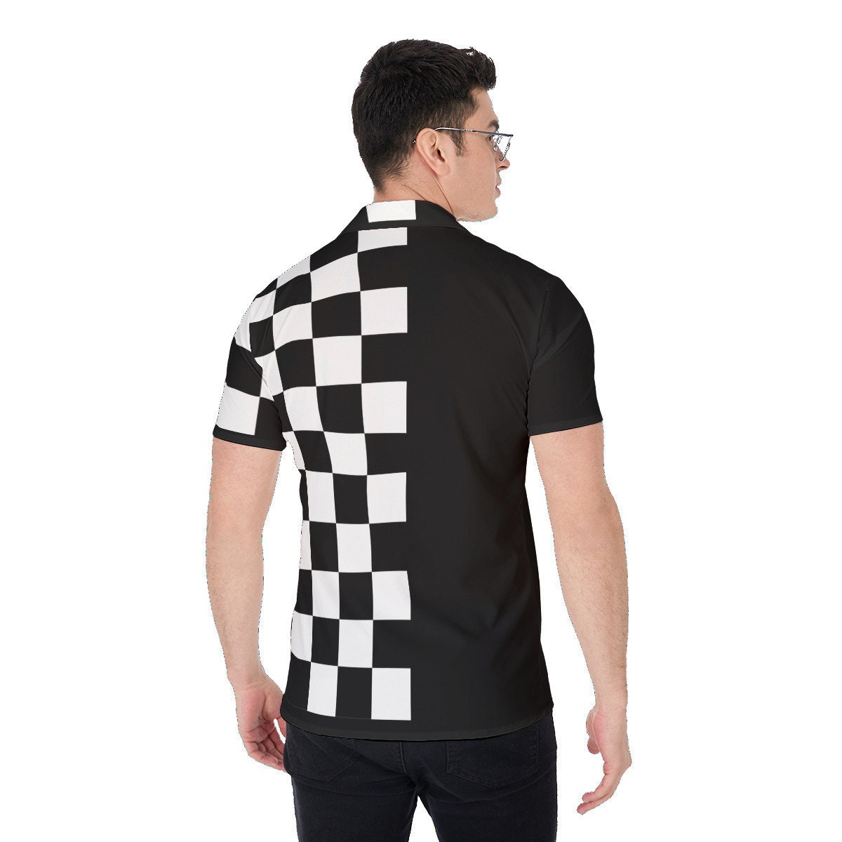 Black & White Two-tone Checkered All-over Print Men's Shirt