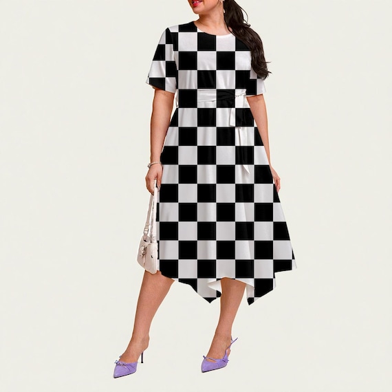 Checkered Prints | 5 Lovely Styles! All-over Print Women's Short Sleeve  Belted Midi Dress - Etsy