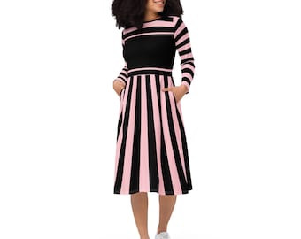 black and white striped dress with pink flowers Pink Flower Dress, 2T, Jessica Ann, Black and White Dress, Flower Dress, Vintage Girls Dress, Holiday Dress, Church Dress, Easter Dress