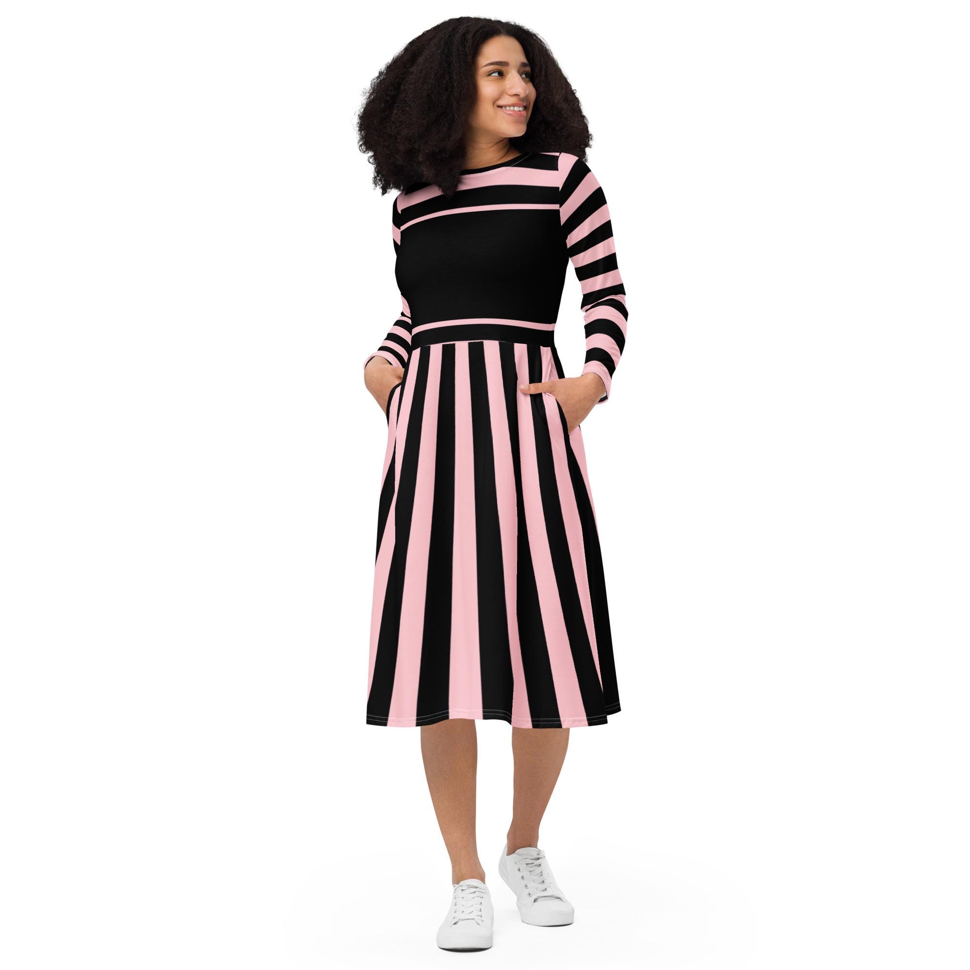 knee length dresses for ladies Black Pink Floral Dress – Striped Box Boutique