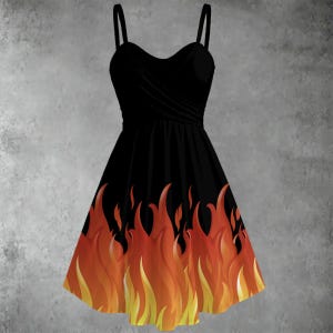 4 Fire Prints | Cosplay Costume | Red Flame & Blue Flame | Women&#39;s Spaghetti Strap Dress