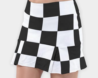 Checkered Print All-Over Print Women's  Active Skort With Inner Shorts