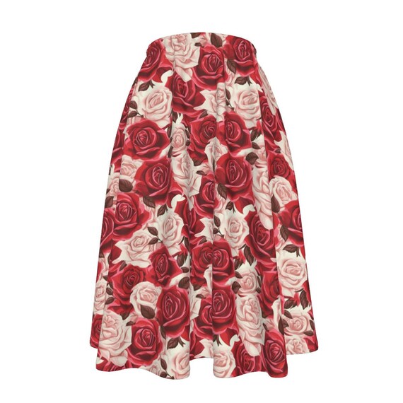 美品★ WILD ROSE CANVAS ART SKIRT Red Rose Print Midi Skirt - Retro, Indie and Unique Fashion